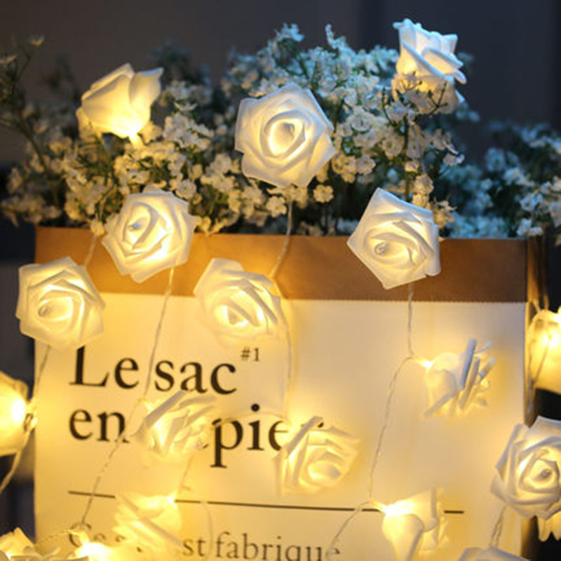 10 / 20LEDs à piles LED fleur rose chaîne lumières Noël fée lumière Valentine décoration de fête de vacances