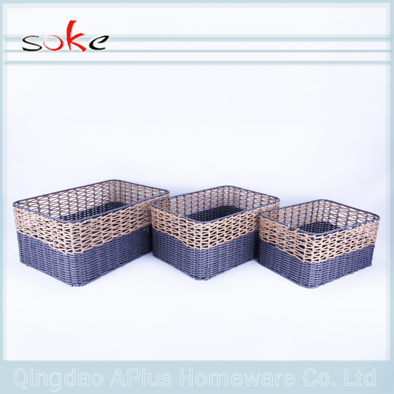 Panier de rangement tissé à la main en rotin PE naturel