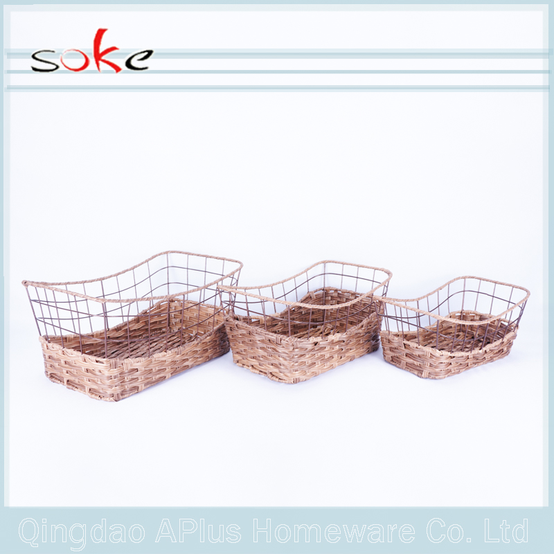 Panier de rangement en toile tissée en rotin PE