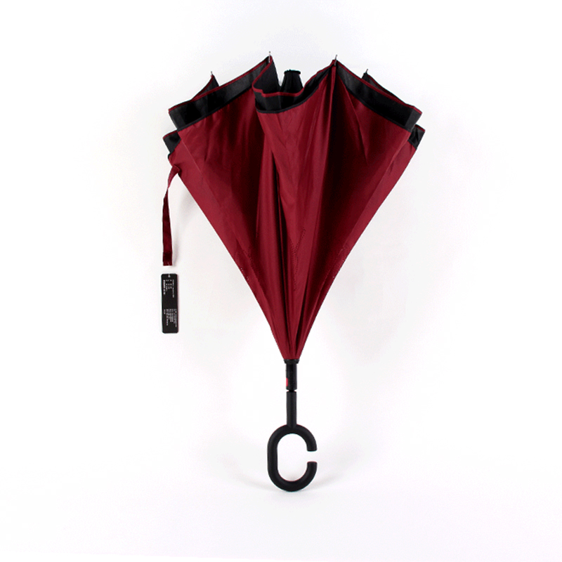 Parapluie de marketing forme C poignée personnalisée double couche parapluie pluie inverse droit