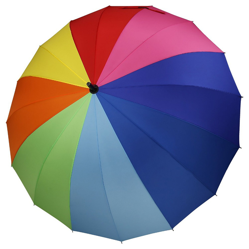 Cadre de parapluie de promotion ouvert automatique de 16 côtes Rainbow color parapluie droit personnalisé personnalisé