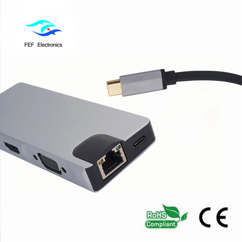 Type d'USB c / HDMI femelle + femelle VGA + 2 * boitier USB3.0 femelle + SD + TF + PD