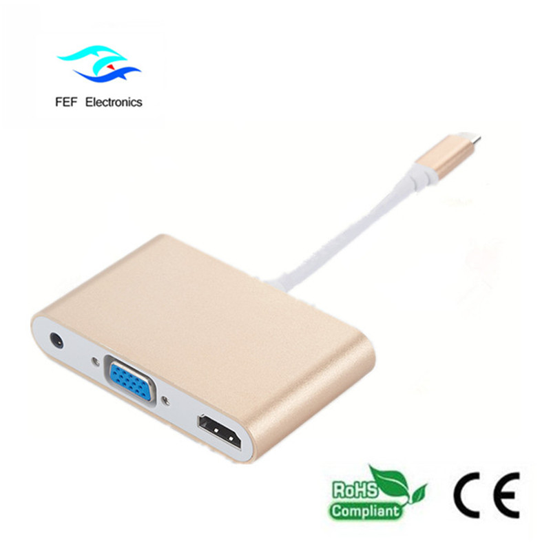 mini displayport / USB 3.1 type c à HDMI + VGA femelle + audio Code: FEF-DPIC-016