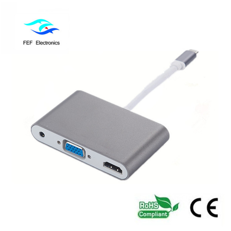 mini displayport / USB 3.1 type c à HDMI + VGA femelle + audio Code: FEF-DPIC-016