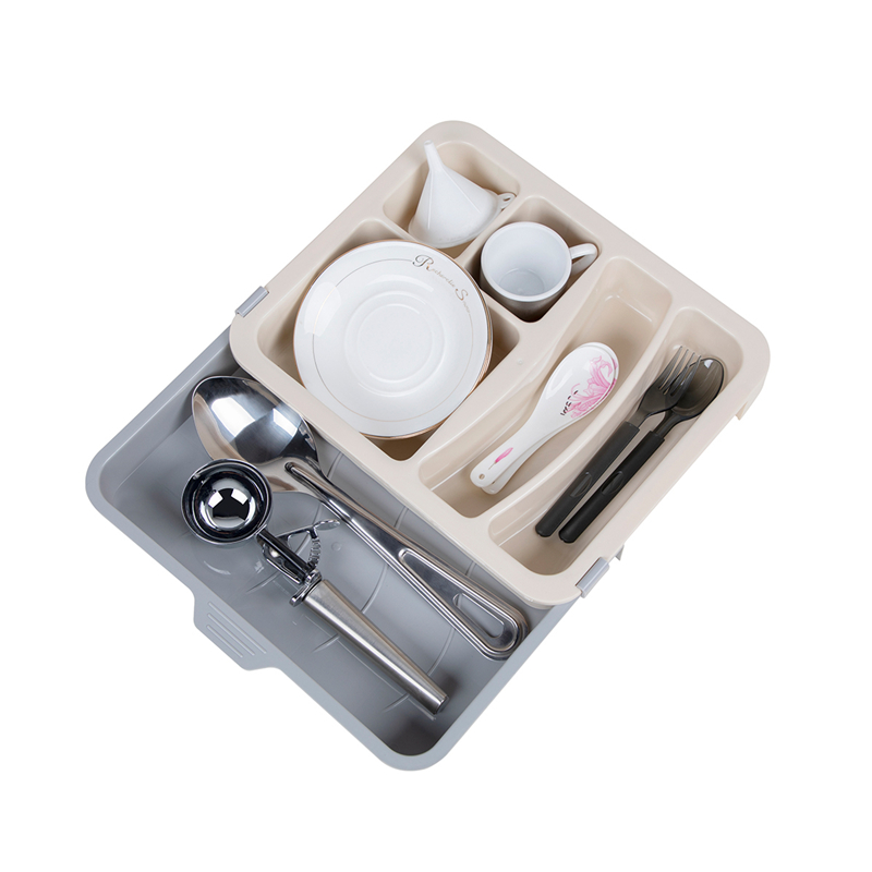 Plateaux extensibles d'organisateur de tiroir d'ustensile d'argenterie de cuisine en plastique