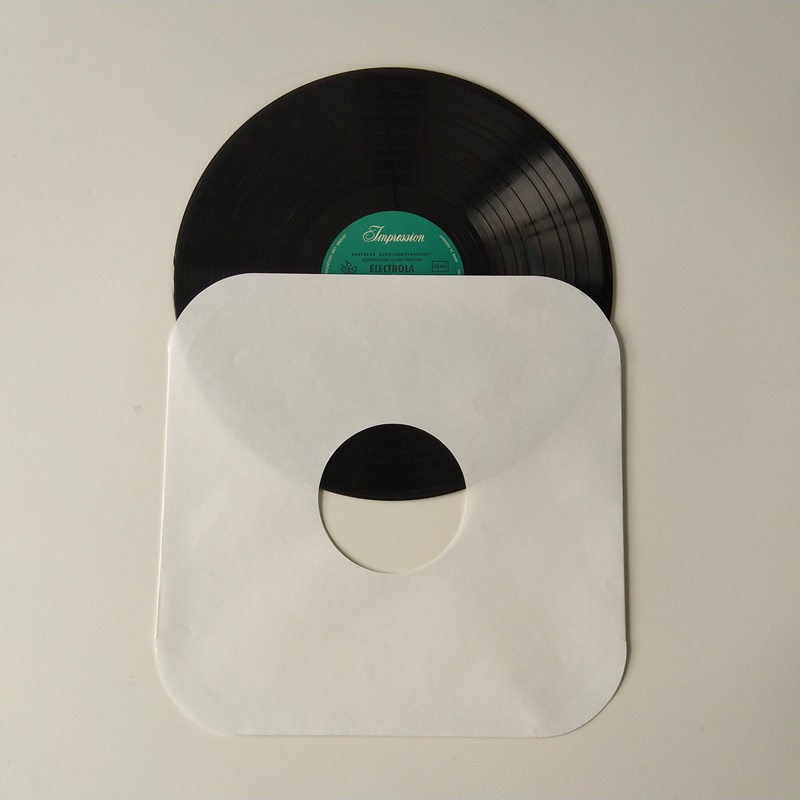 Pochette pour disque vinyle 12 feuilles blanches, 33 tours / minute, coins ronds avec trou