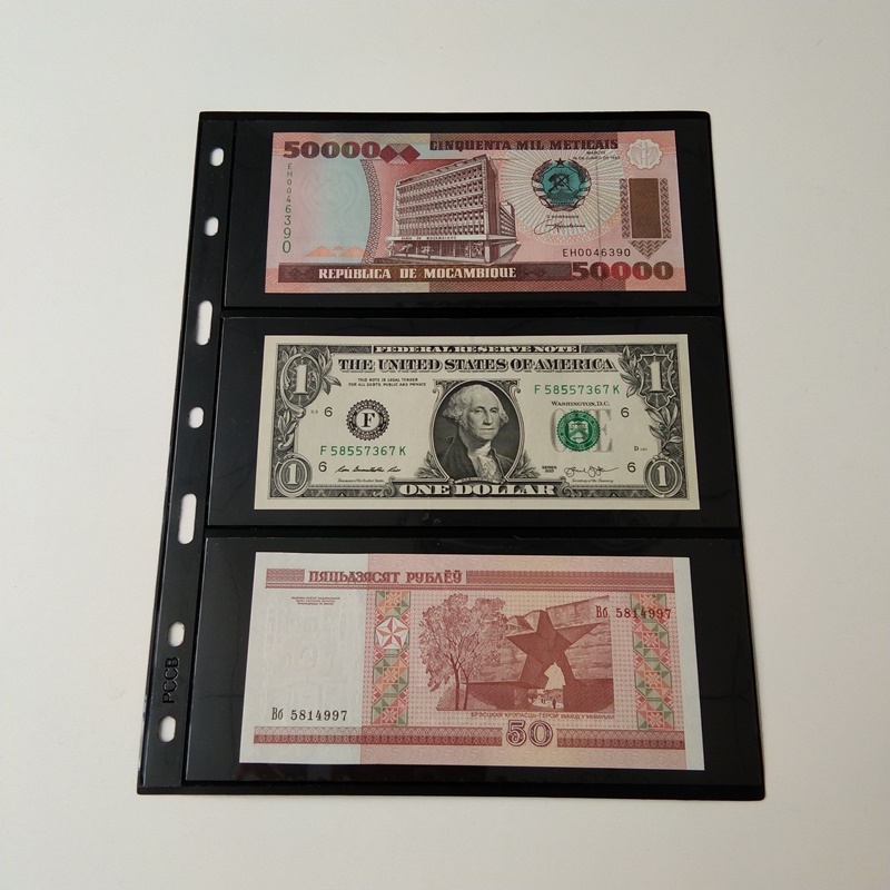 Pages de portefeuille de stockage de devises poly noir à 3 pochettes pour les effets de change
