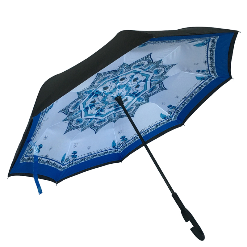 2019 Cadeaux marketing Ouverture automatique manul close impression personnalisée pluie spéciale revers coupe-vent inversé parapluie