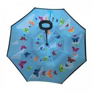 Parapluie inversé taille enfants 19 pouces avec motif d'impression papillon parapluie inversé droit