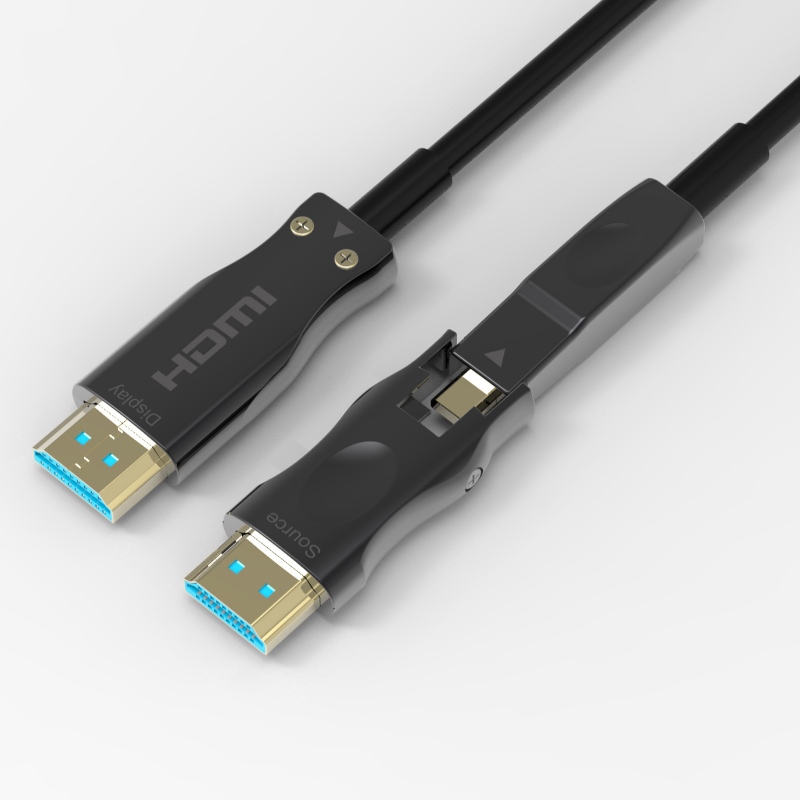 Prise en charge du câble HDMI fibre optique amovible 4K 60Hz 18Gbps haute vitesse, avec connecteurs double micro HDMI et HDMI standard