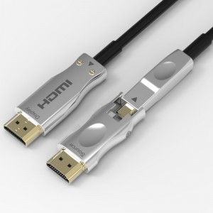 Prise en charge du câble HDMI fibre optique amovible 4K 60Hz 18Gbps haute vitesse, avec connecteurs double micro HDMI et HDMI standard