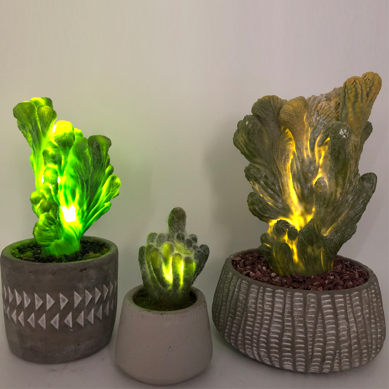 Cactus artificiel de LED dans la décoration succulente de Faux de pot en verre décoratif