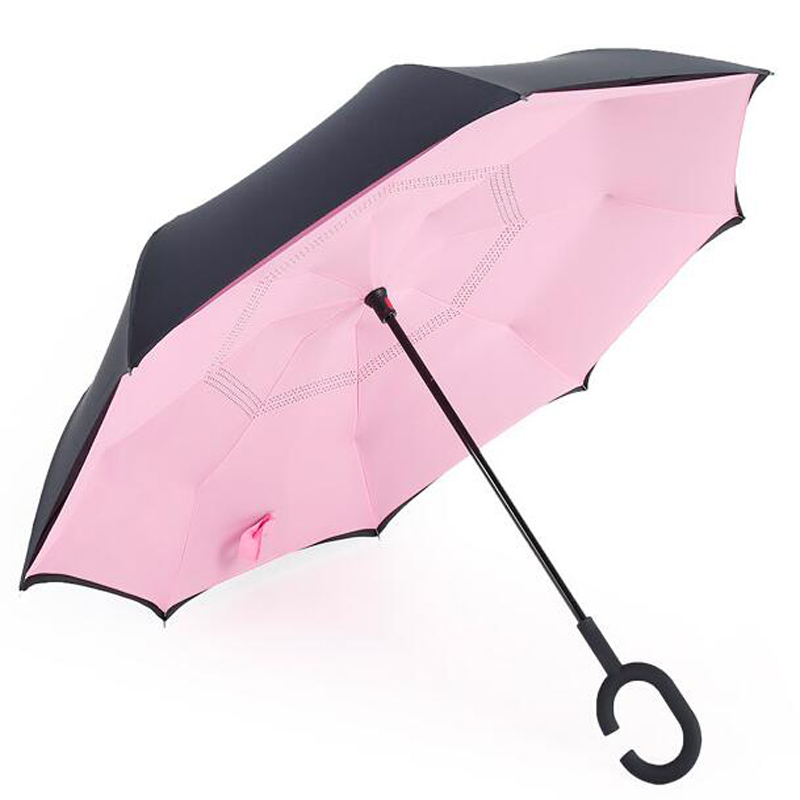 Parapluie inversé inversé avec design intérieur et poignée en forme de C sans gouttes