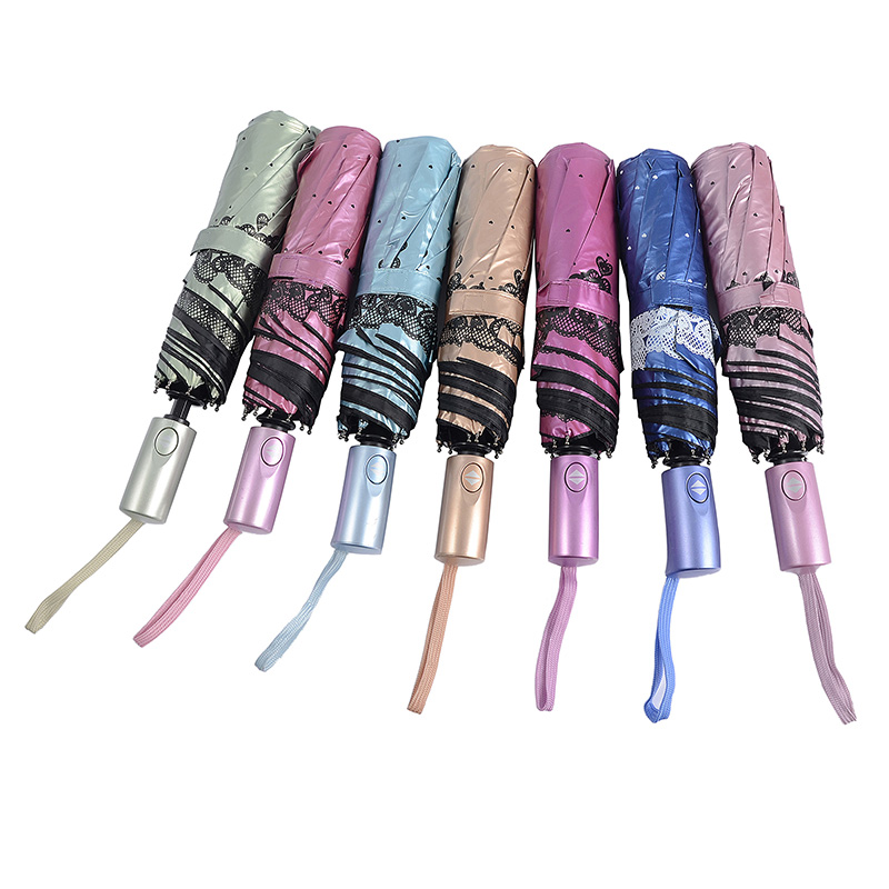 Matériau de couleur UV rose avec fonction d'ouverture complète du parapluie 3 plis