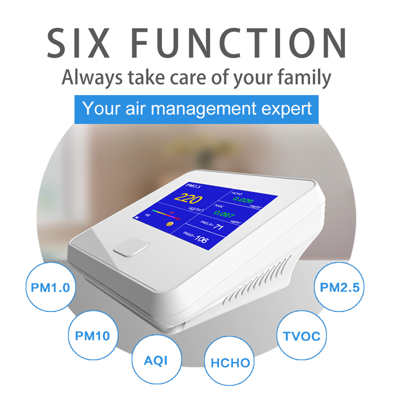 Analyseur de gaz de moniteur de qualité de l'air intérieur extérieur numérique PM2.5 TVOC HCHO AQI PM10 testeur Analyseurs d'air avec batterie rechargeable