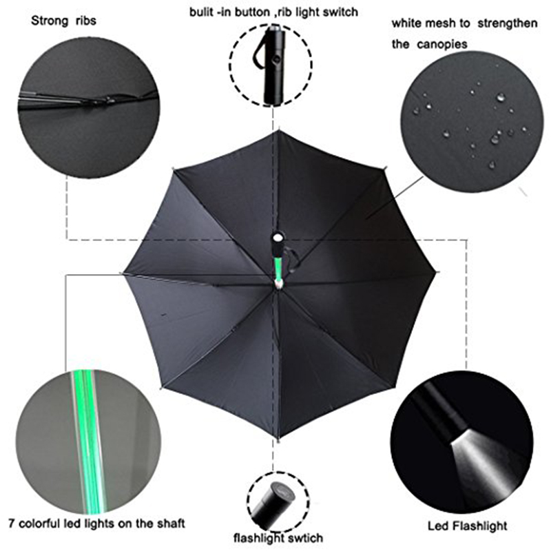 Parapluie mené droit de couleur imprimée par logo promotionnel de la Chine changeant avec la lumière de LED