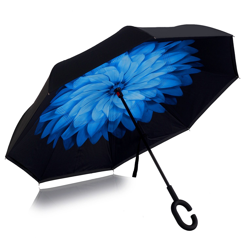 Cadre en fibre de verre Coupe-vent Impression fleur populaire pluie parapluie personnalisé inverse