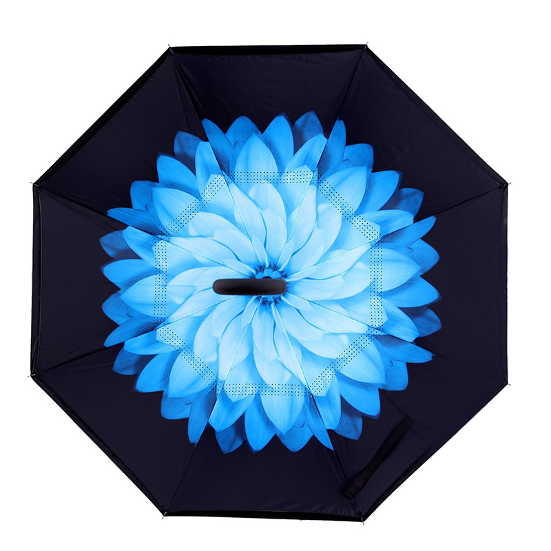 Cadre en fibre de verre Coupe-vent Impression fleur populaire pluie parapluie personnalisé inverse