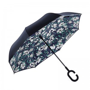 Parapluie imperméable coupe-vent avec imprimé de fleurs inversé parapluie striaght