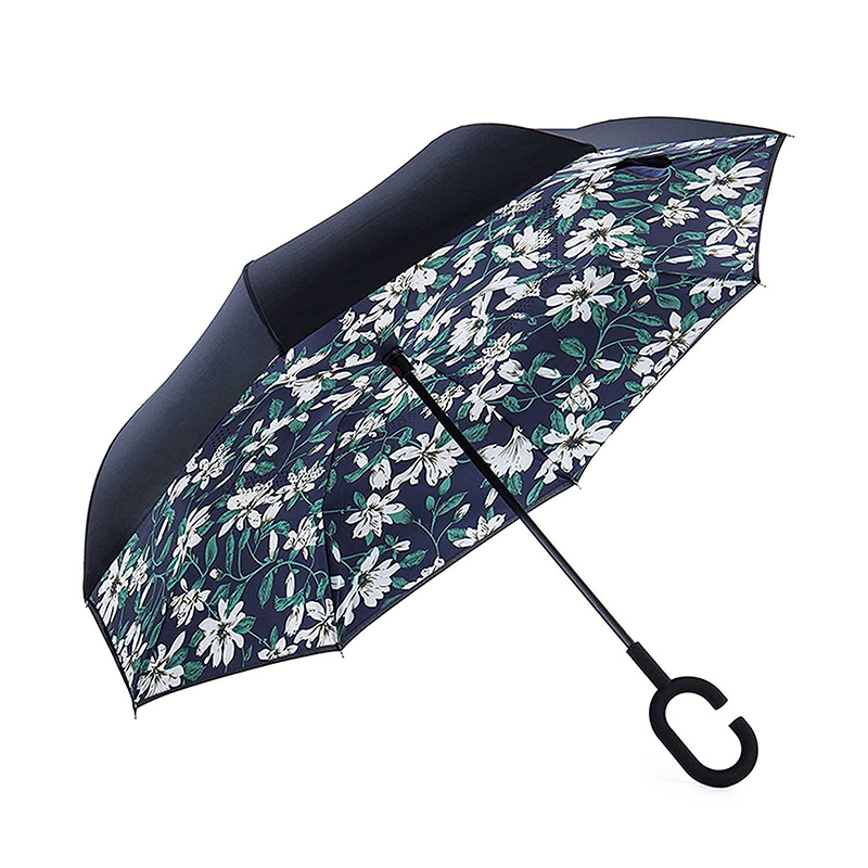Parapluie imperméable coupe-vent avec imprimé de fleurs inversé parapluie striaght