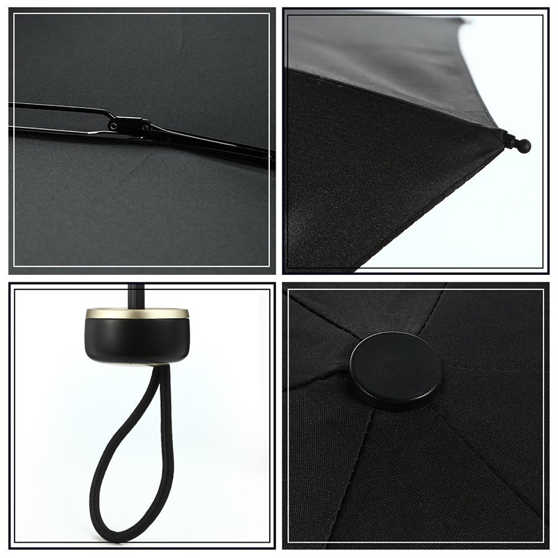 Parapluie de poche noir en tissu éponge noir avec poignée en plastique