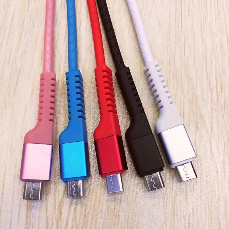 Charge rapide Câble USB rond TPE pour micro USB, type C, chargement et synchronisation de l'éclairage de l'iPhone