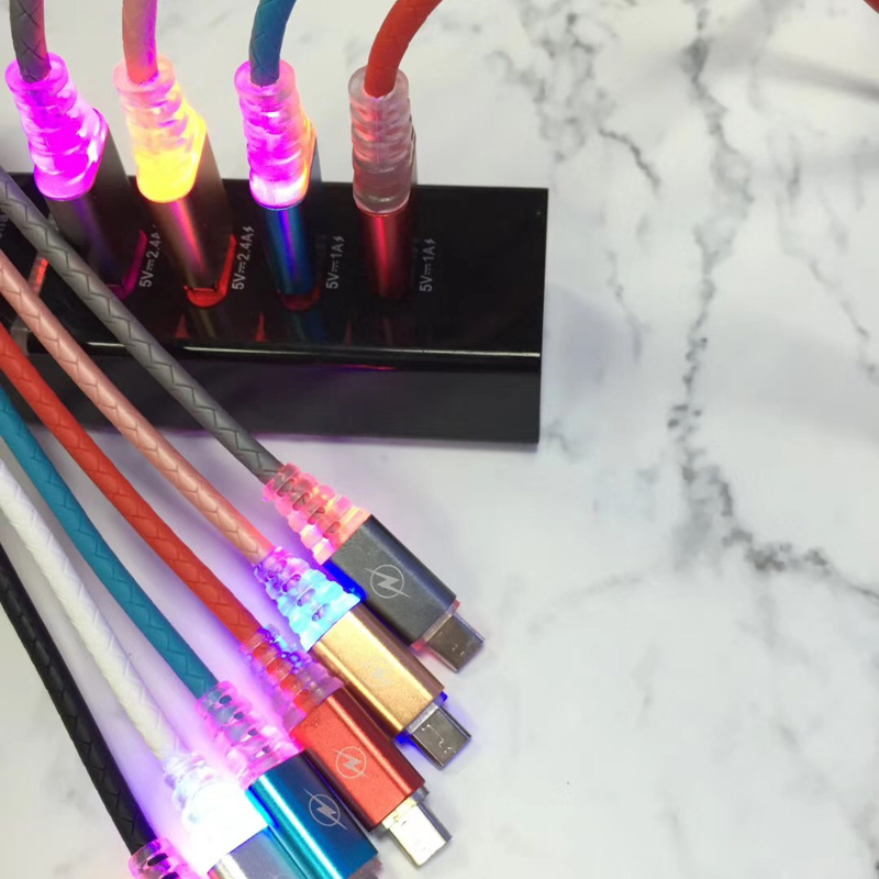 avec LED Charge rapide Câble USB rond pour micro USB, type C, charge rapide de l'iPhone et synchronisation