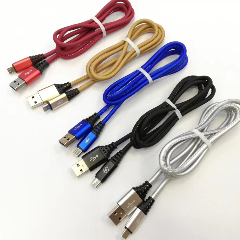 Câble USB rond en cuir PU à chargement rapide pour micro USB, type C, chargement et synchronisation ultra-rapides pour iPhone