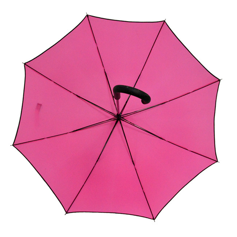 Fournisseur chinois pongee tissu cadre en métal auto ouvert rose parapluie droite