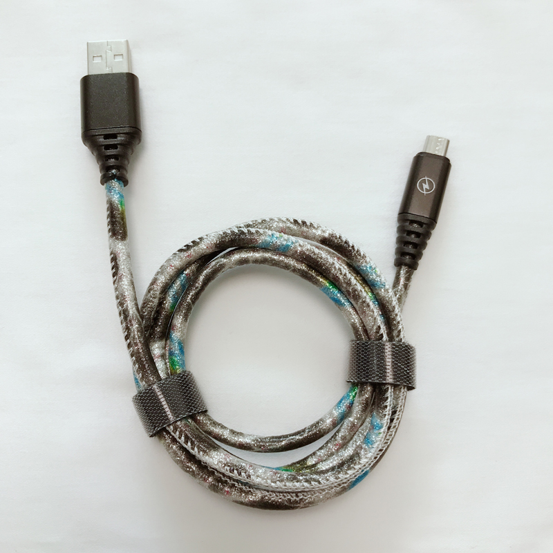 Câble en cuir PU brillant pour boîtier rond, boîtier en aluminium, câble USB pour micro USB, type C, chargement et synchronisation ultra-rapides pour iPhone