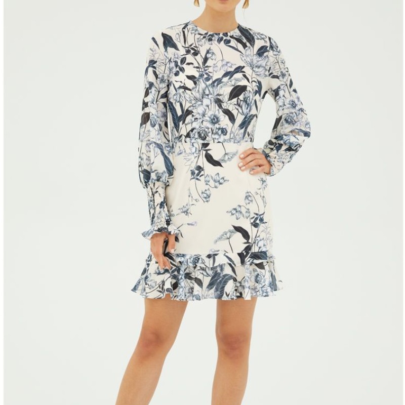 2022 Vanille à manches longues mini robe d'impression pour dame