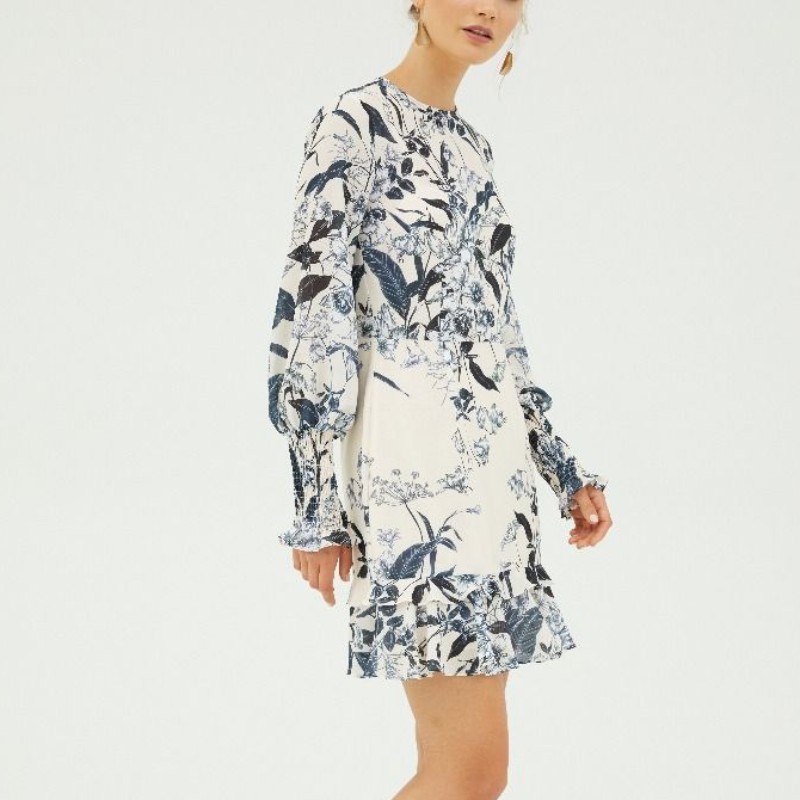 2022 Vanille à manches longues mini robe d'impression pour dame