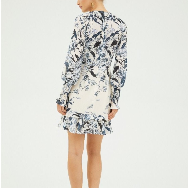 2022 Vanille à manches longues mini robe d'impression pour dame