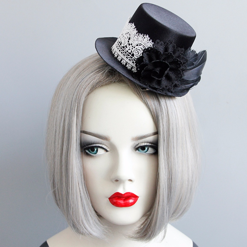 Gothique dentelle blanche noir rose top mini chapeau halloween accessoire pince à cheveux j18811