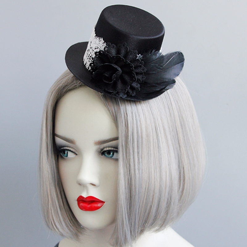 Gothique dentelle blanche noir rose top mini chapeau halloween accessoire pince à cheveux j18811