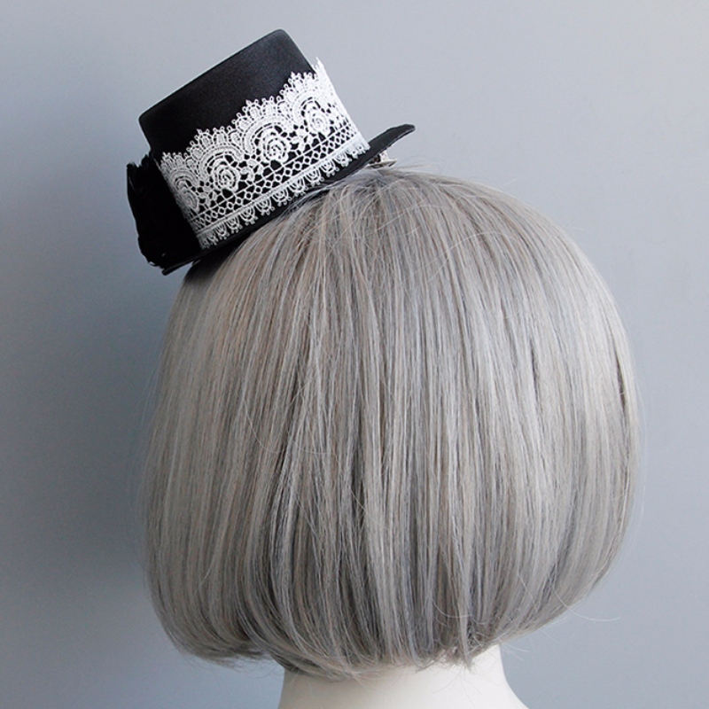 Gothique dentelle blanche noir rose top mini chapeau halloween accessoire pince à cheveux j18811