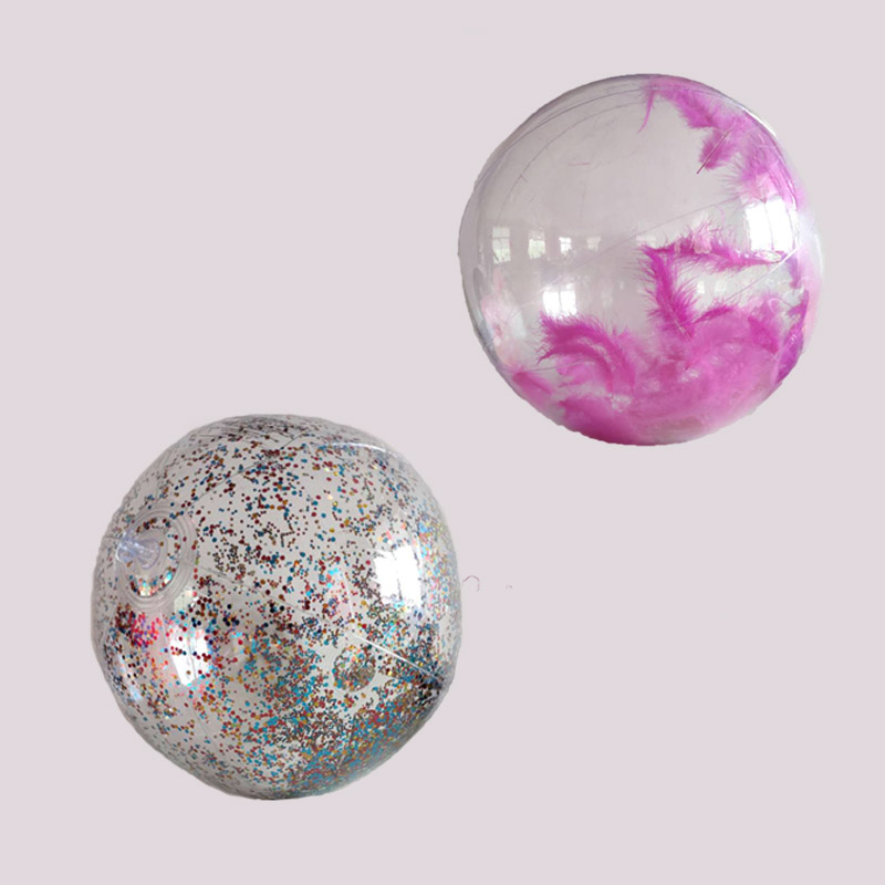 Ballon de plage transparent gonflable paillettes / plumes