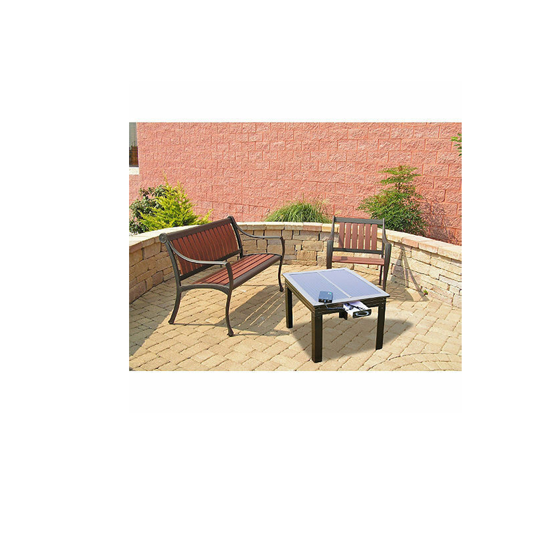 Table de patio à énergie solaire en bronze avec Powerbank 5 - Charge les appareils portables