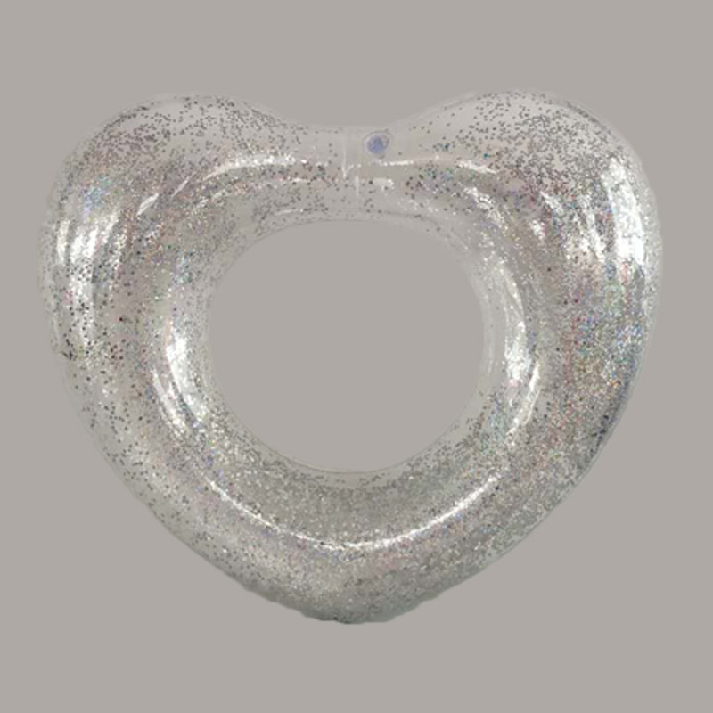Anneau de bain en forme de coeur de paillettes transparentes gonflables pour enfants