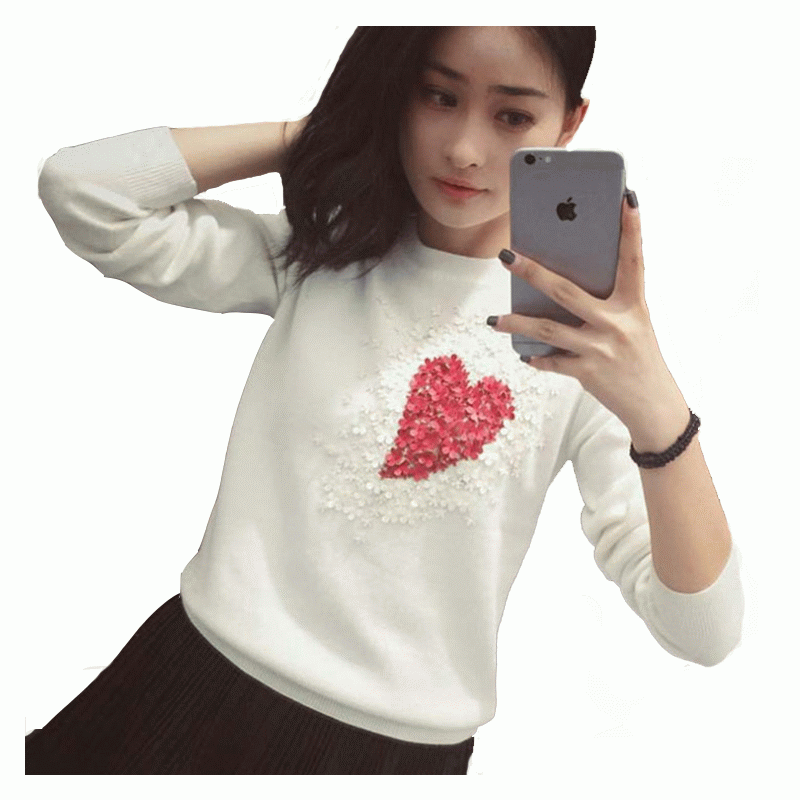 Mesdames lourd travail manuel paillettes appliques coeur pull pull pull 2018