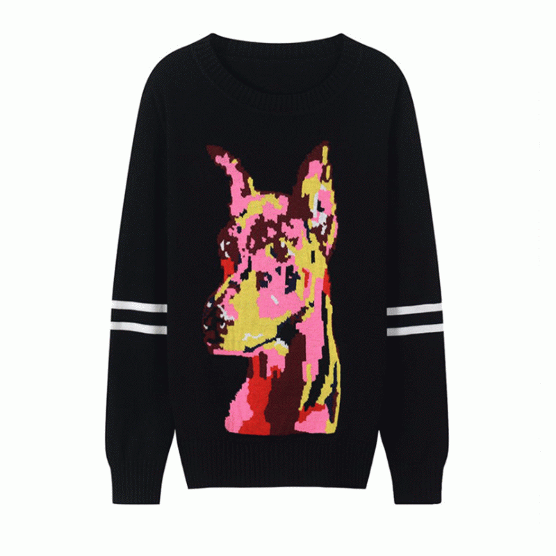 Dernières Automne Hiver À Manches Longues Wolf Jacquard Femmes Hauts Pull Pull