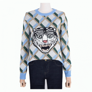 Nouvelle arrivée tigre tête jacquard tops dames hiver automne pull pull