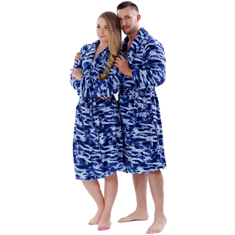 Adulte Imprimé Polaire Robe Couple Vêtements De Nuit