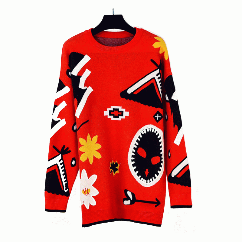 Pull américain jacquard taille européenne épaisse robe chaude tricotée