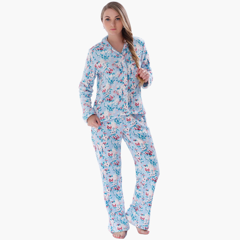 Ensemble de pyjama en molleton corail imprimé pour femme