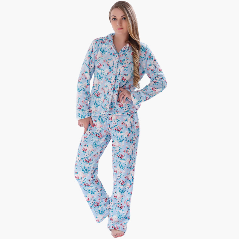 Ensemble de pyjama en molleton corail imprimé pour femme