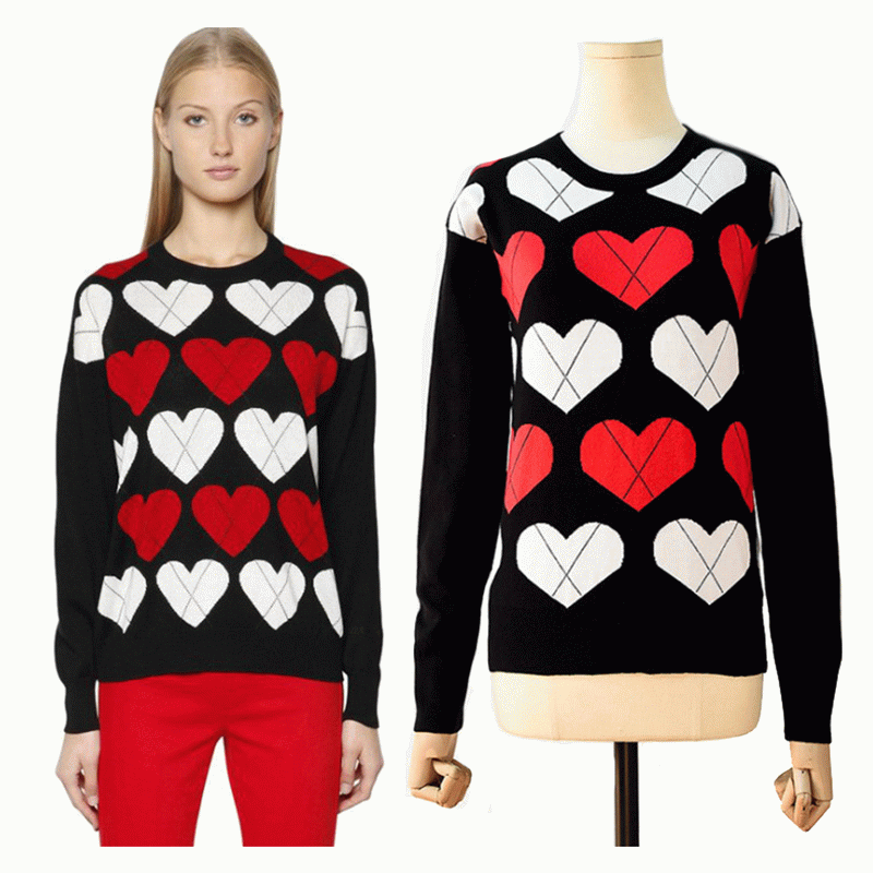 Chandails de dames de jacquard de coeurs adaptés aux besoins du client tricotés