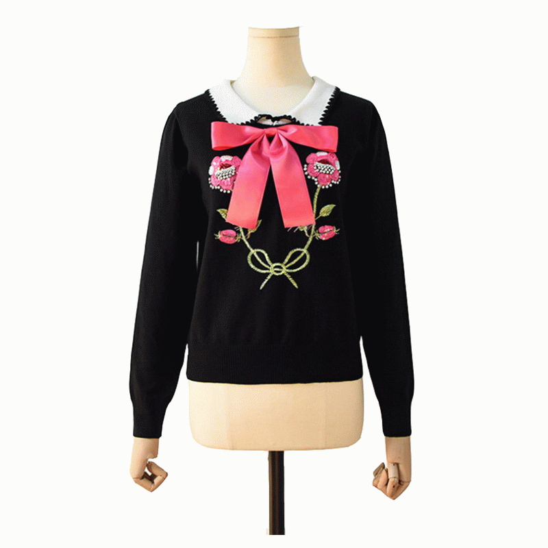 Vêtements pour femmes sur mesure pulls de pull de broderie de fleur tricotés