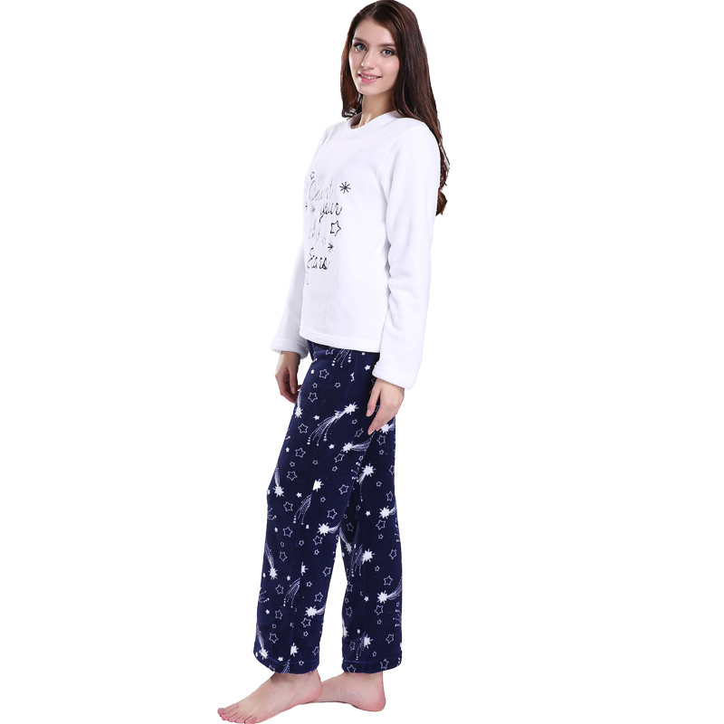 Ensemble de pyjama en polaire en microfibre imprimée broderie femme