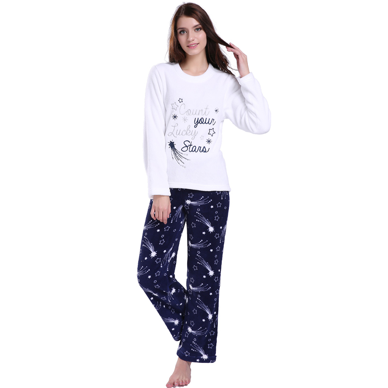 Ensemble de pyjama en polaire en microfibre imprimée broderie femme